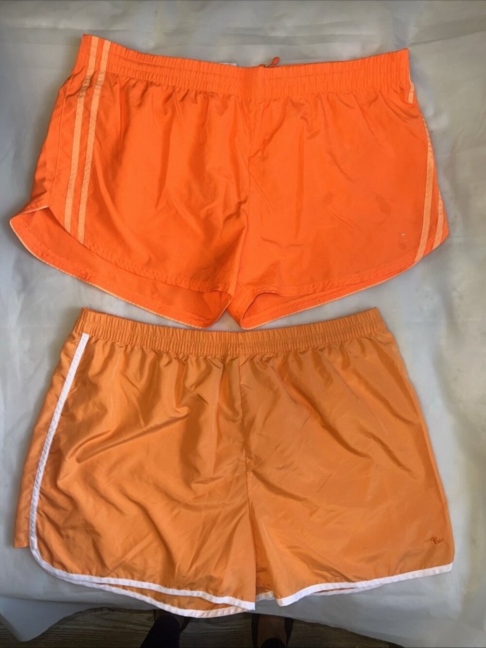 Lot of 2 Running Shorts Orange Brief Lined Mid Rise Drawstring Waist size 16/18